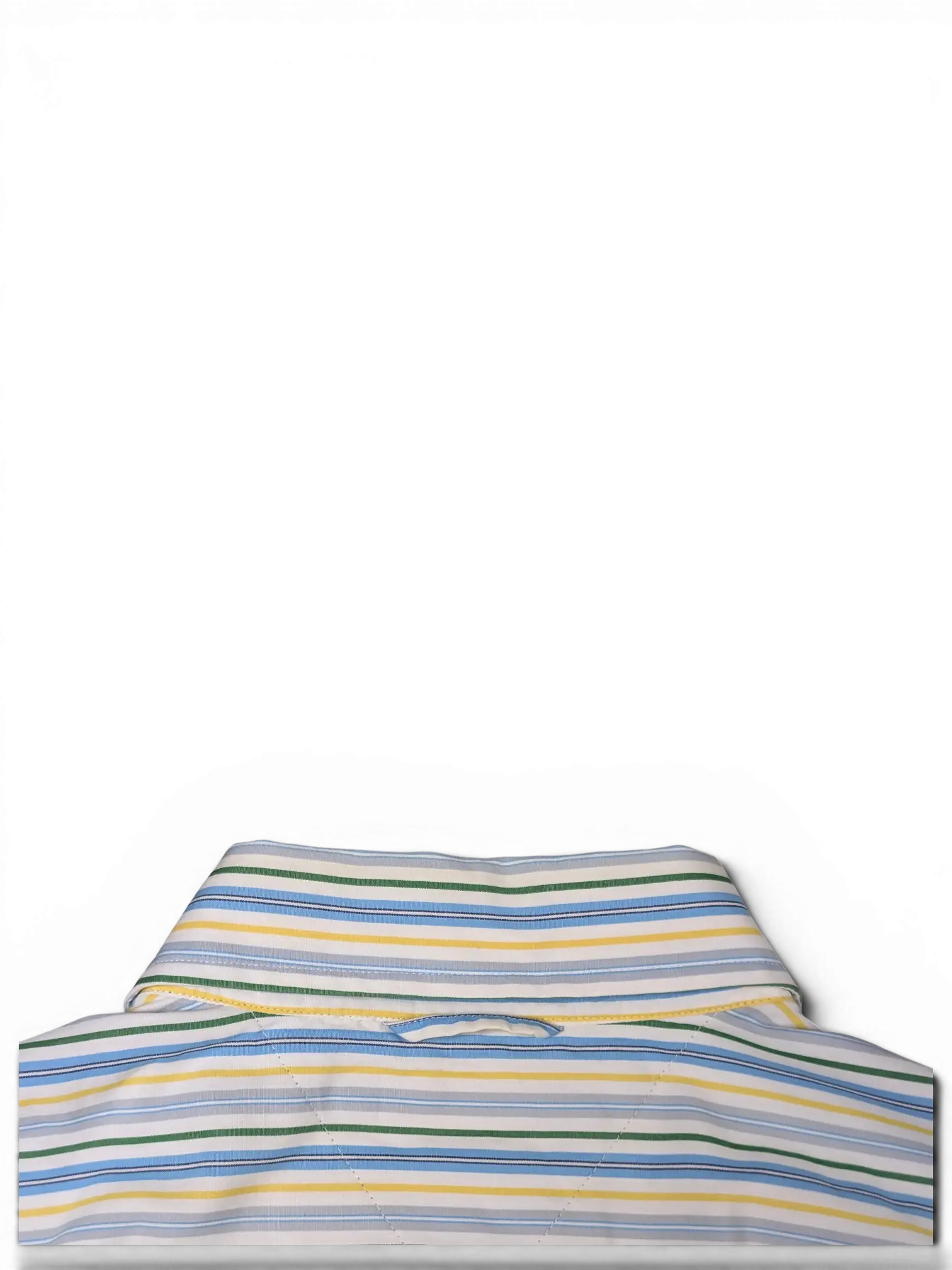 JAKE & IPI Tommy Hilfiger short sleeve button-down shirt featuring a white, blue, green, and yellow vertical stripe.