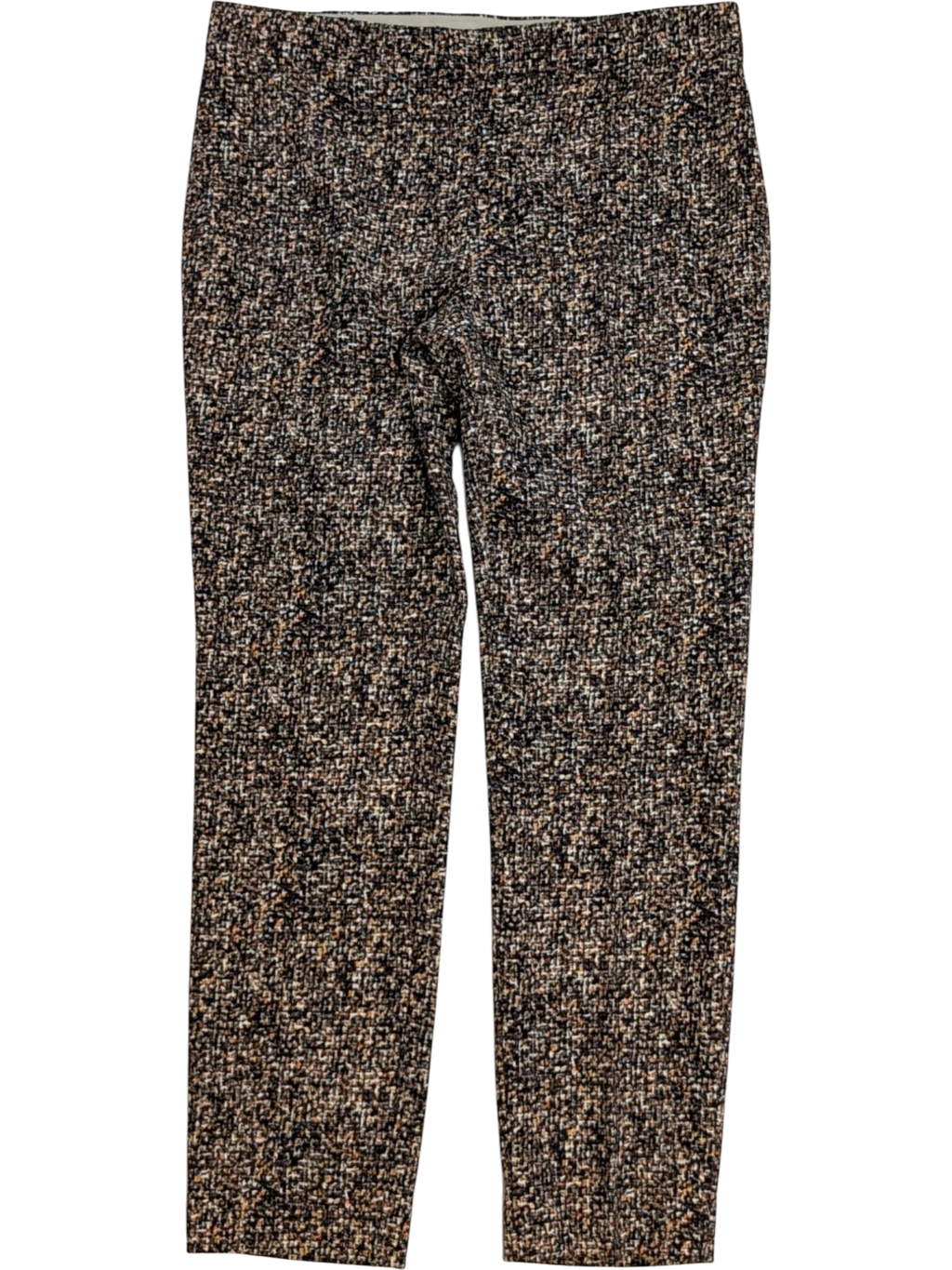 JAKE & IPI slim tailored trousers in a black, beige, and brown tweed-effect weave. Made in Italy.