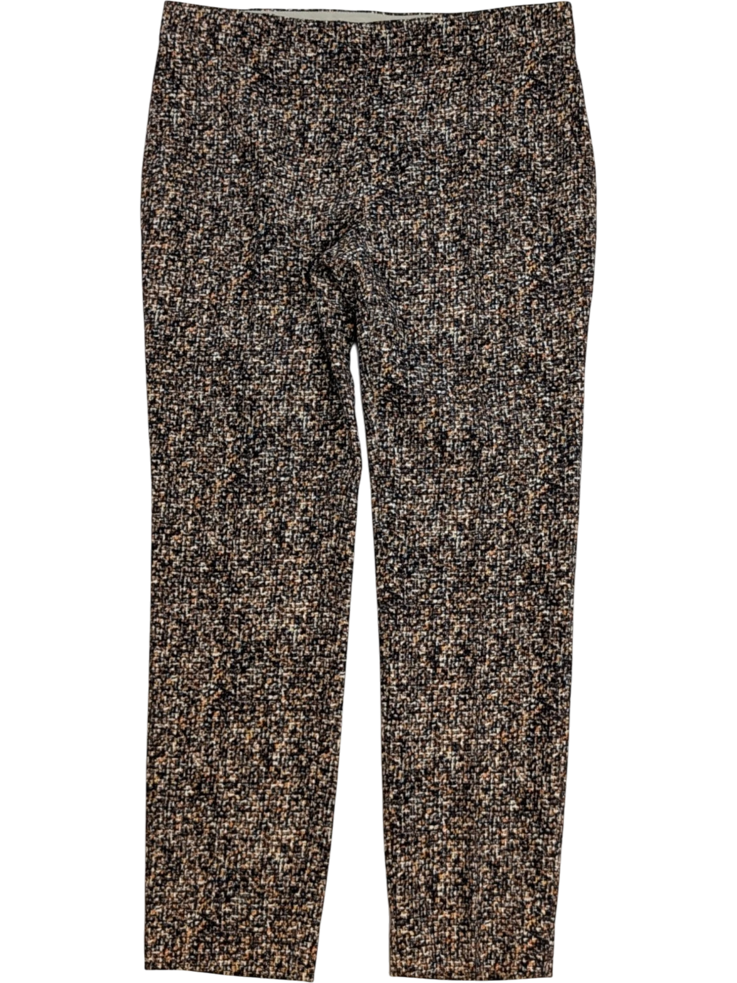 JAKE & IPI slim tailored trousers in a black, beige, and brown tweed-effect weave. Made in Italy.