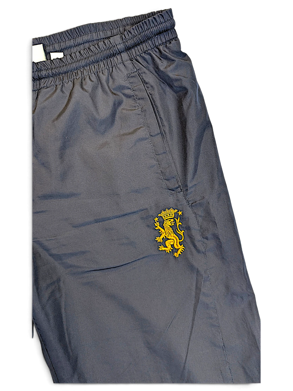 JAKE & IPI pre-owned navy Umbro track pants featuring a yellow lion graphic and an elasticated waistband.
