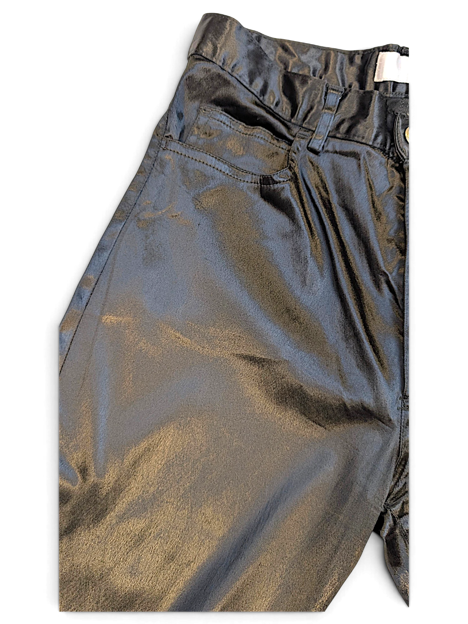 JAKE & IPI USCT pre-owned black straight-leg trousers with a glossy finish and classic waistband detail.