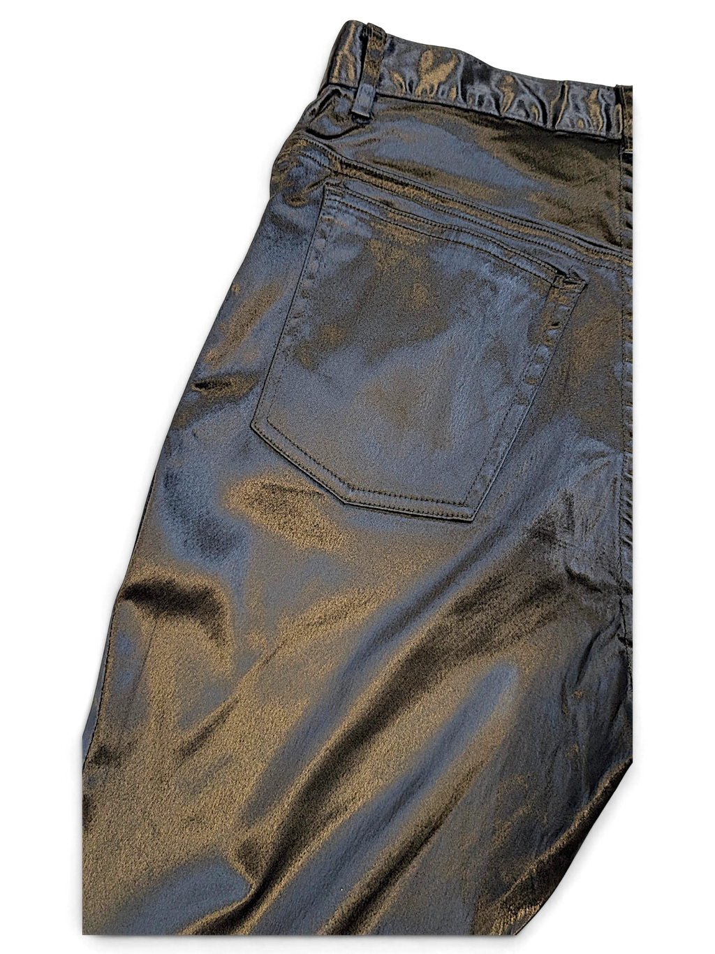 JAKE & IPI USCT pre-owned black straight-leg trousers with a glossy finish and back pocket detail