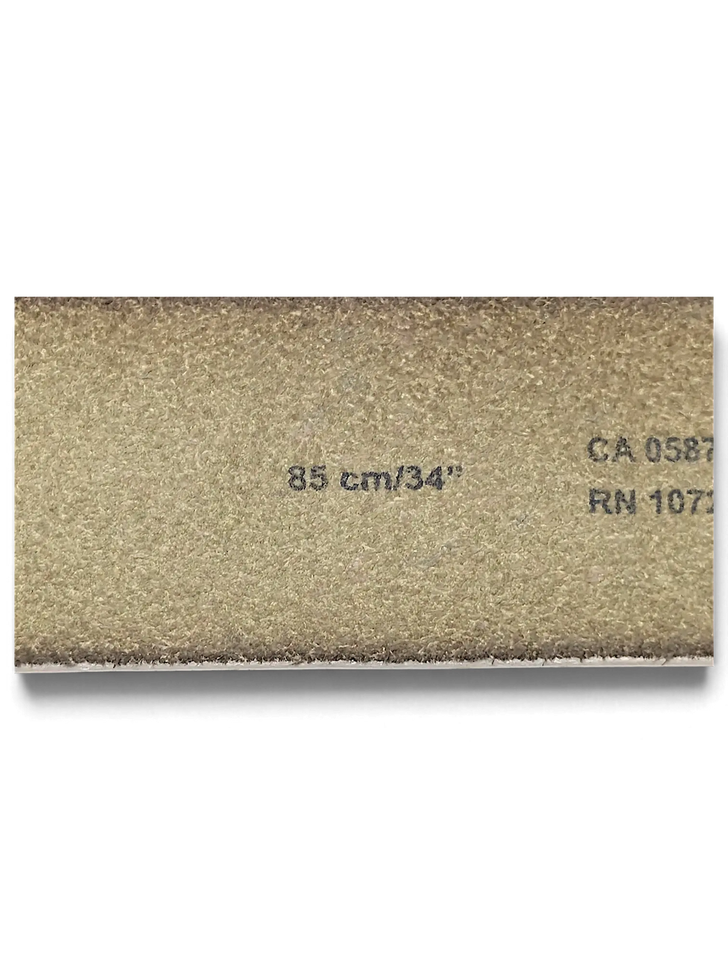 JAKE & IPI white leather belt interior showing size 85 cm 34 inch stamp on the suede lining
