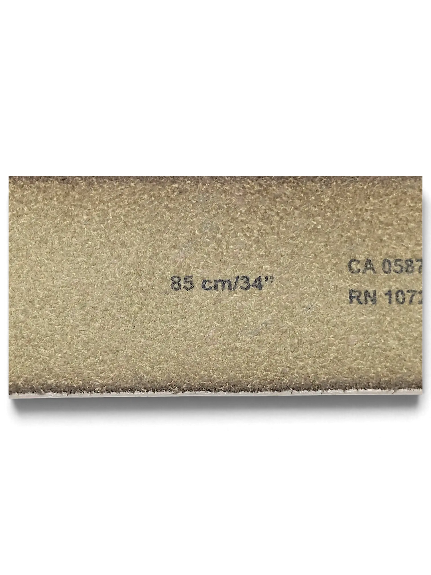 JAKE & IPI white leather belt interior showing size 85 cm 34 inch stamp on the suede lining