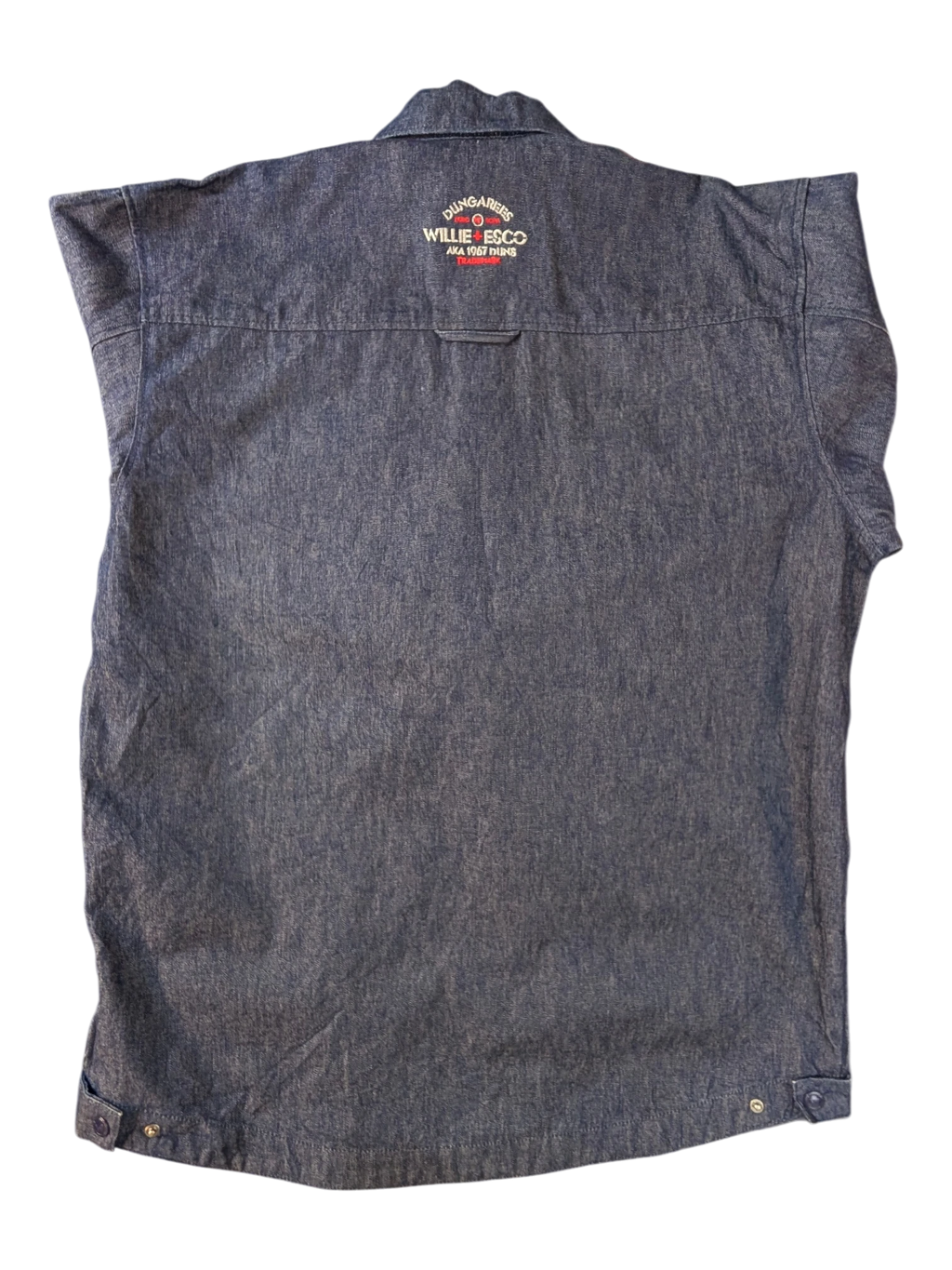 JAKE & IPI Willie Esco denim jacket in dark blue with embroidered logo on back.