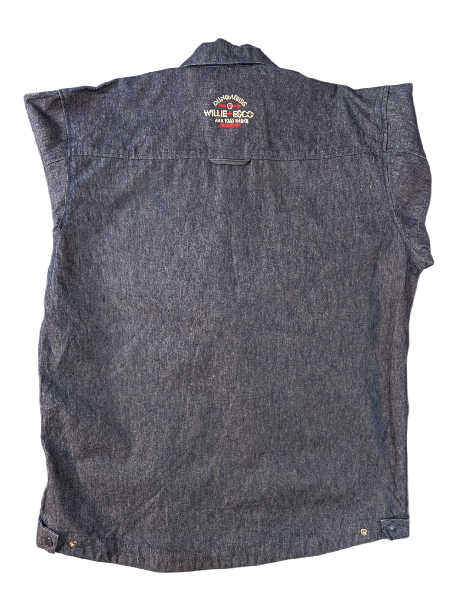 JAKE & IPI Willie Esco denim jacket in dark blue with embroidered logo on back.