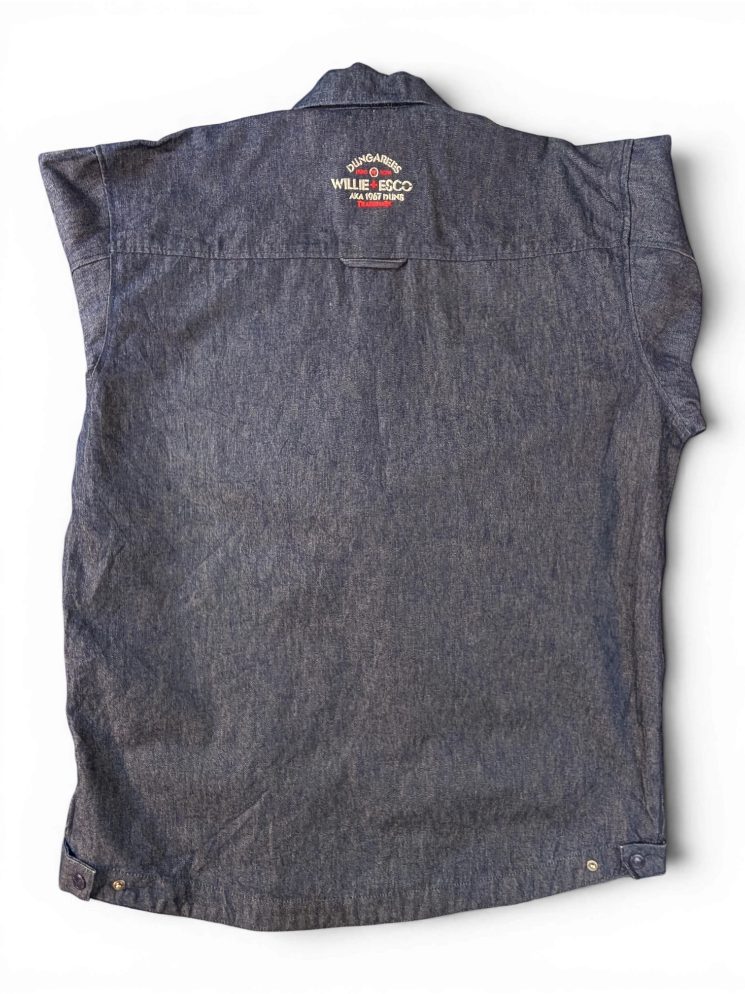 JAKE & IPI Willie Esco denim jacket in dark blue with embroidered logo on back.