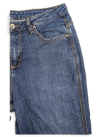 JAKE & IPI pre-owned Wrangler Aura mid blue bootcut jeans with contrast stitching and metal button detail