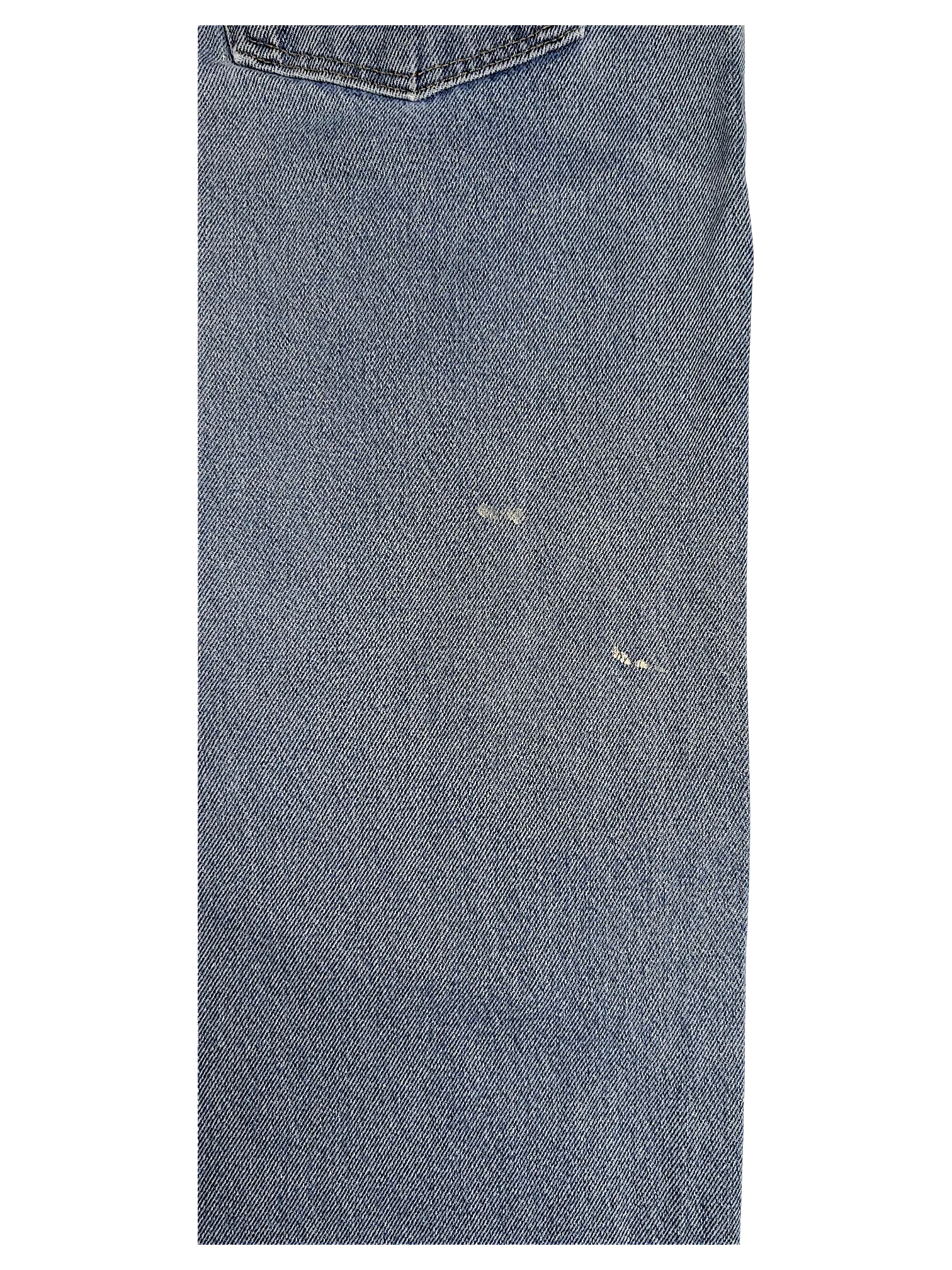 JAKE & IPI Wrangler relaxed fit blue denim jeans showing fabric texture and minor wear marks