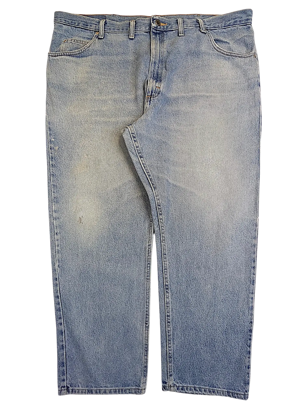 JAKE & IPI Wrangler relaxed fit light wash blue denim jeans with a classic five-pocket design.