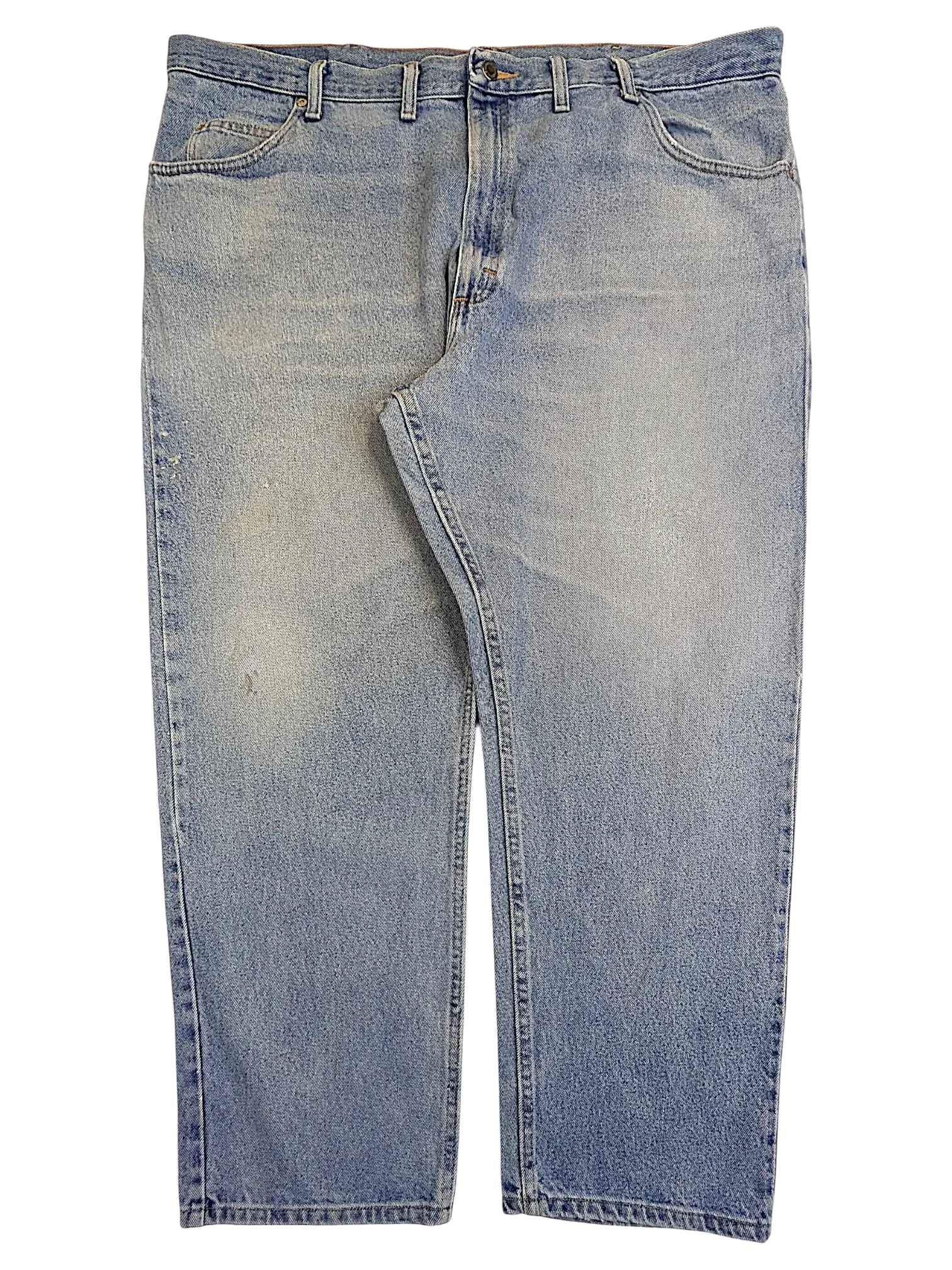 JAKE & IPI Wrangler relaxed fit light wash blue denim jeans with a classic five-pocket design.
