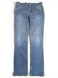 JAKE & IPI Wrangler Q-BABY blue denim jeans with a classic bootcut fit and faded wash finish.