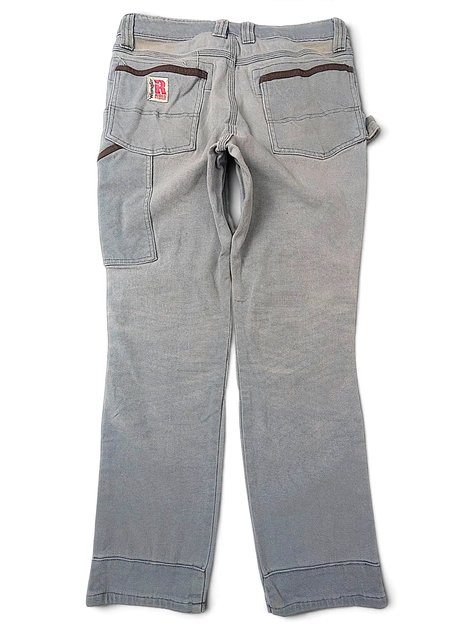 JAKE & IPI Wrangler Riggs Workwear pants in grey with brown trim and back pocket logo patch