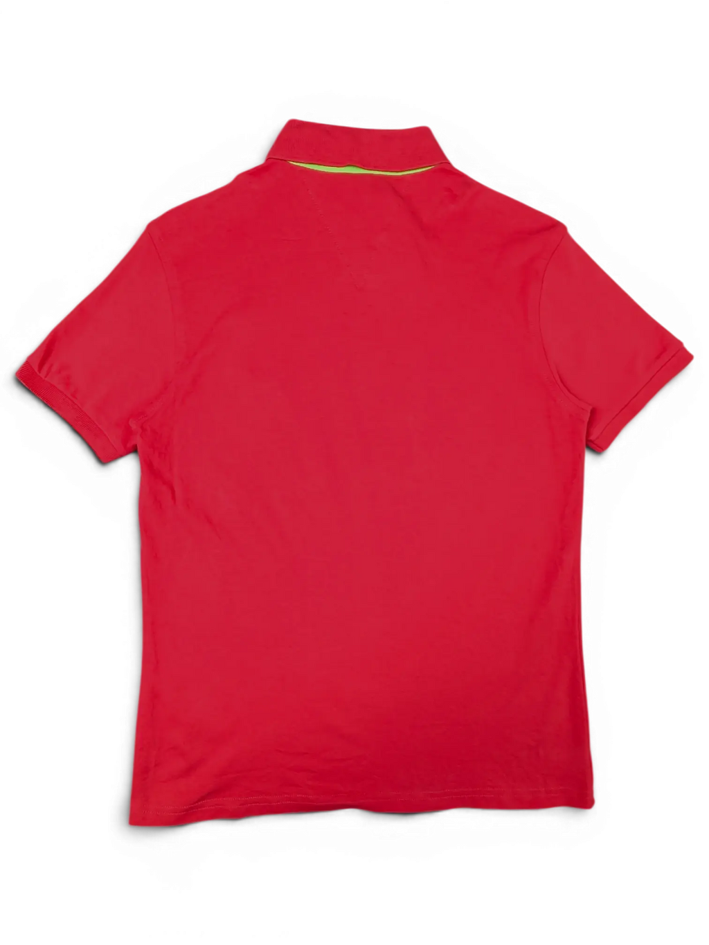 JAKE & IPI pre-owned BOSS Green red polo shirt with neon green collar trim, back view