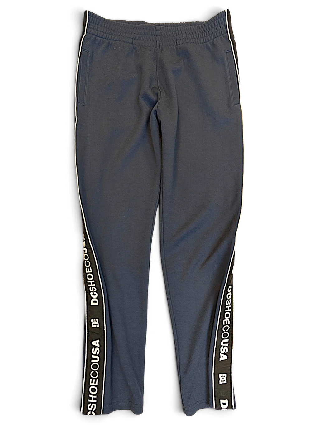 JAKE & IPI pre-owned DC dark grey track pants with branded side logo tape and straight-leg fit