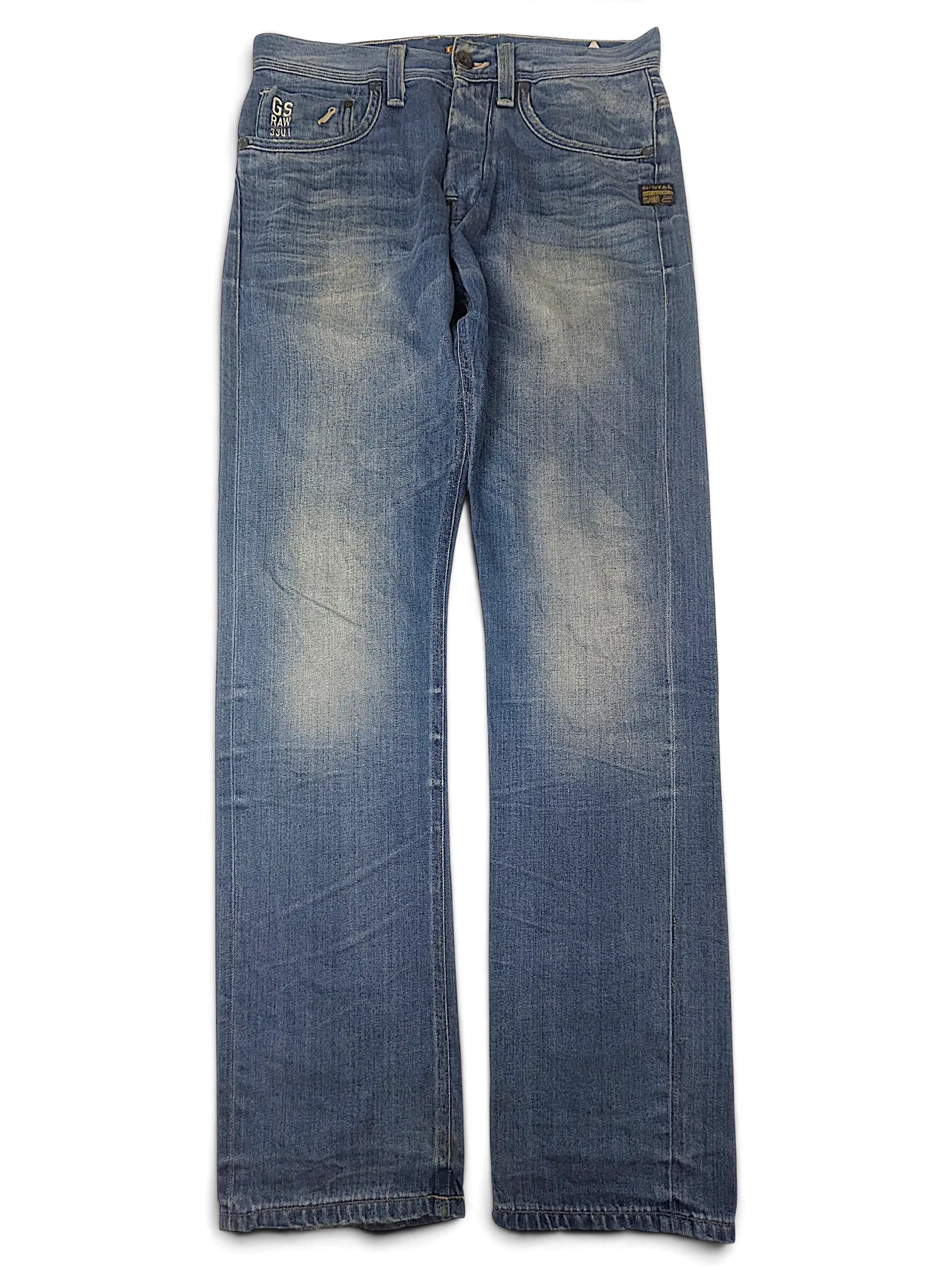 JAKE & IPI G-Star blue denim jeans with a classic five-pocket design and faded wash finish.