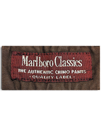 JAKE & IPI Marlboro Classics brown cotton chino pants interior brand label with red and white embroidery