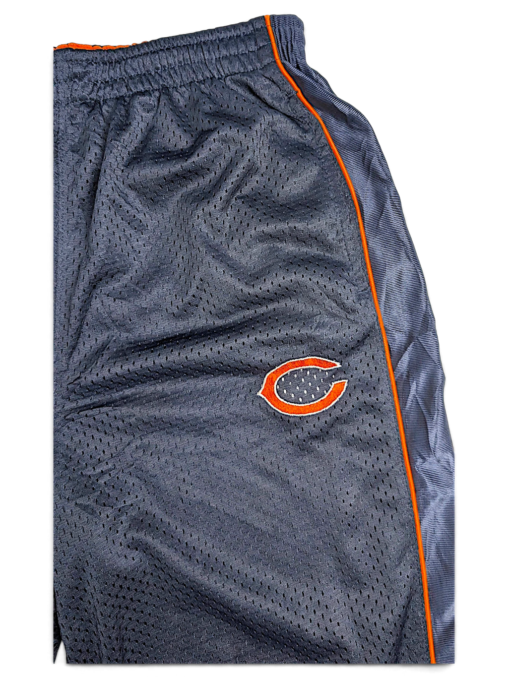JAKE & IPI pre-owned navy blue Reebok Chicago Bears NFL track pants with orange trim and mesh polyester fabric
