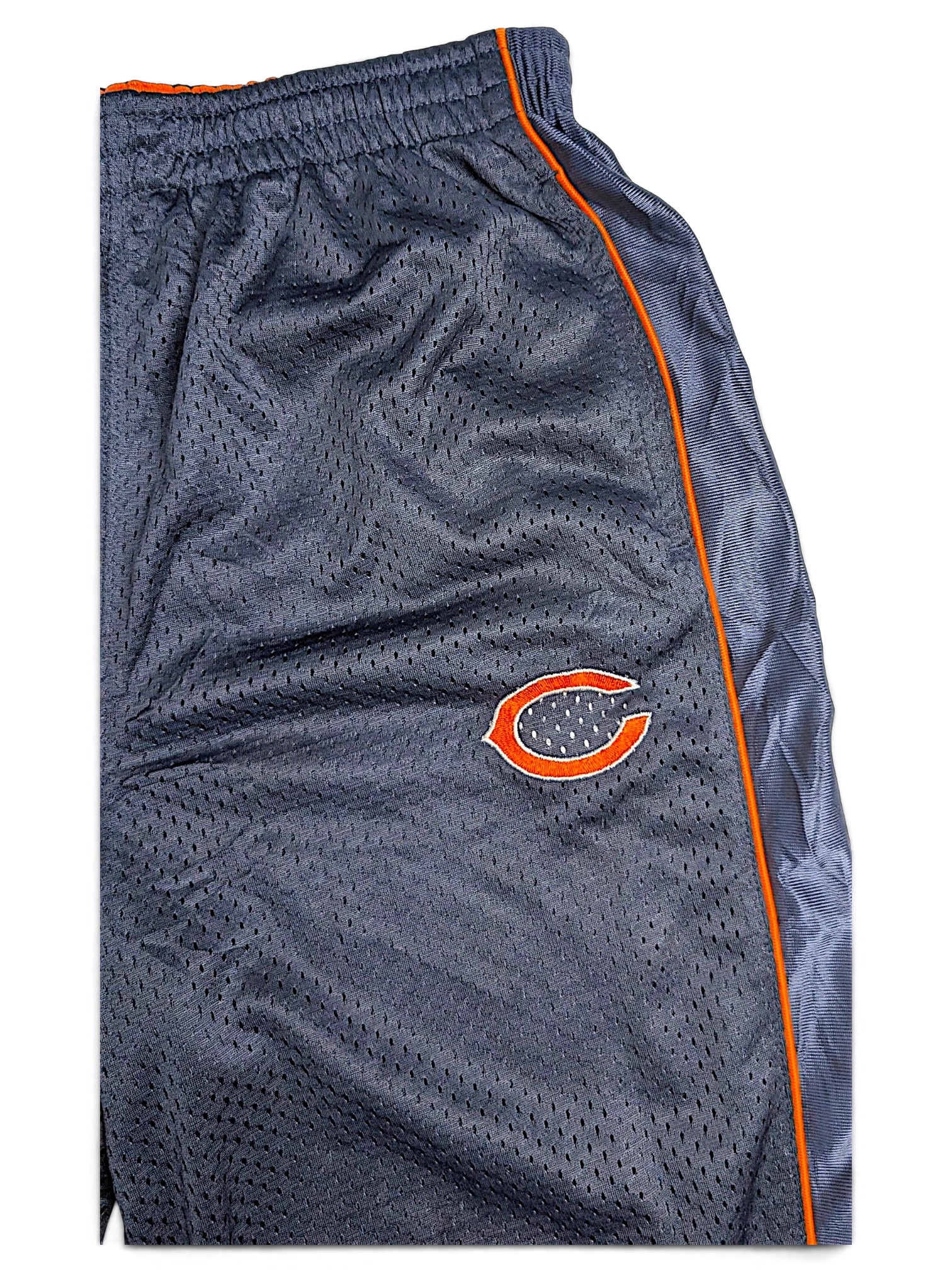 JAKE & IPI pre-owned navy blue Reebok Chicago Bears NFL track pants with orange trim and mesh polyester fabric