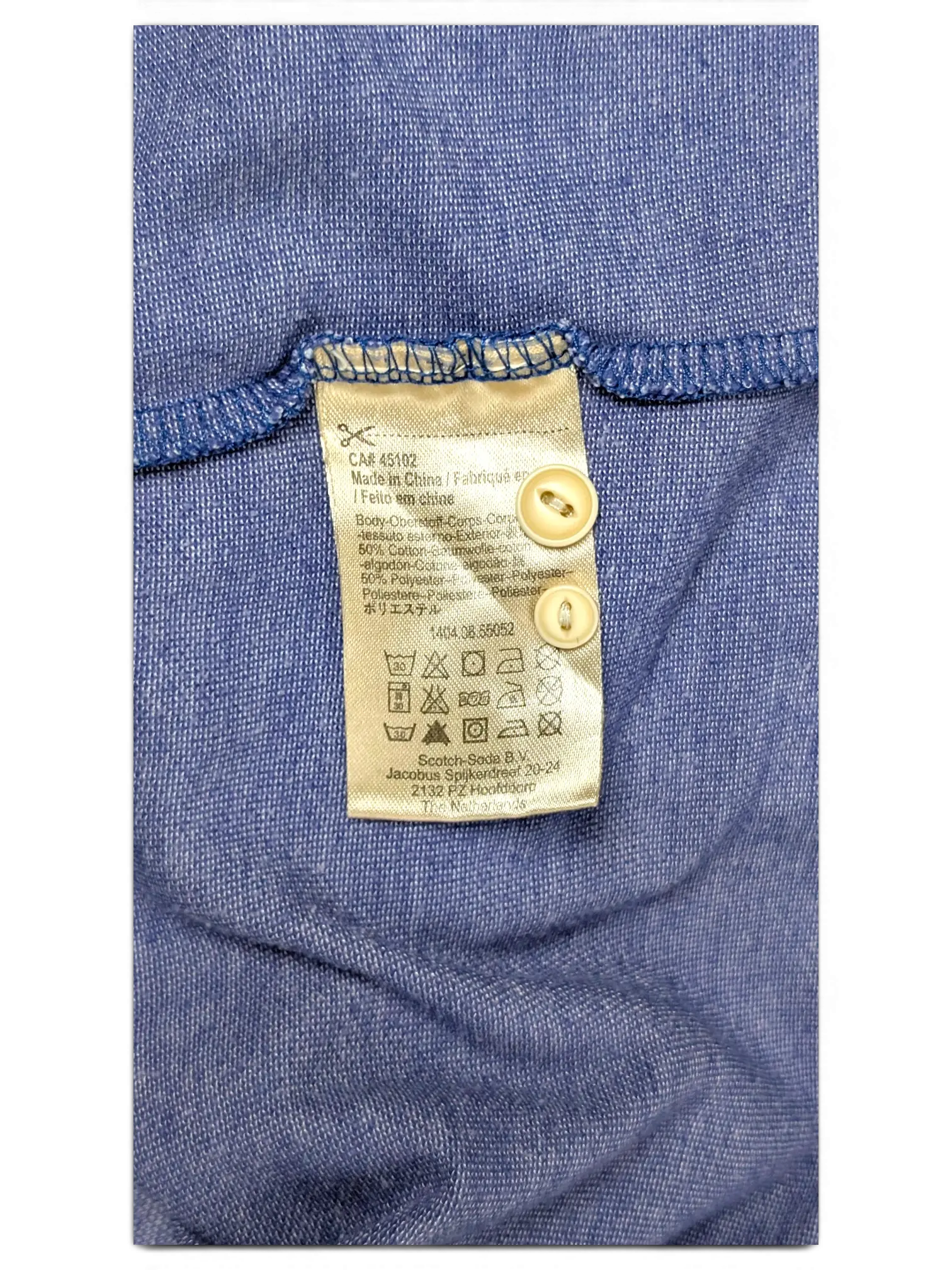 JAKE & IPI Scotch & Soda blue cotton blend polo shirt care label with spare buttons