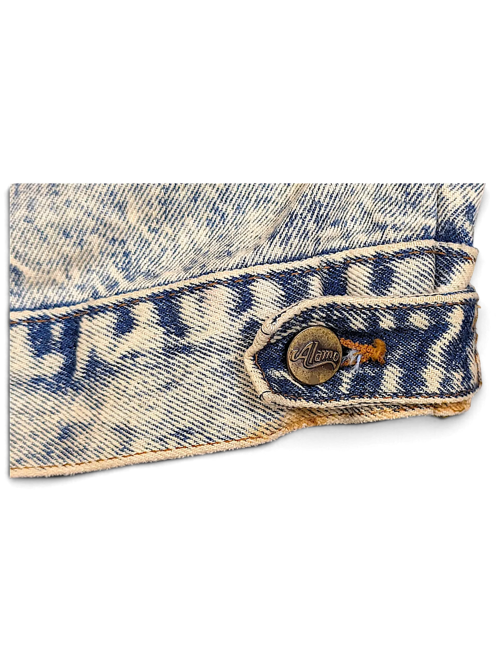 JAKE & IPI Alamo Boogies Diner acid wash denim jacket featuring a branded metal button detail
