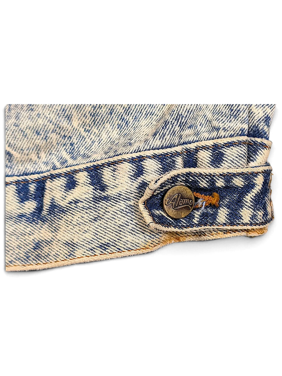 JAKE & IPI Alamo Boogies Diner acid wash denim jacket featuring a branded metal button detail