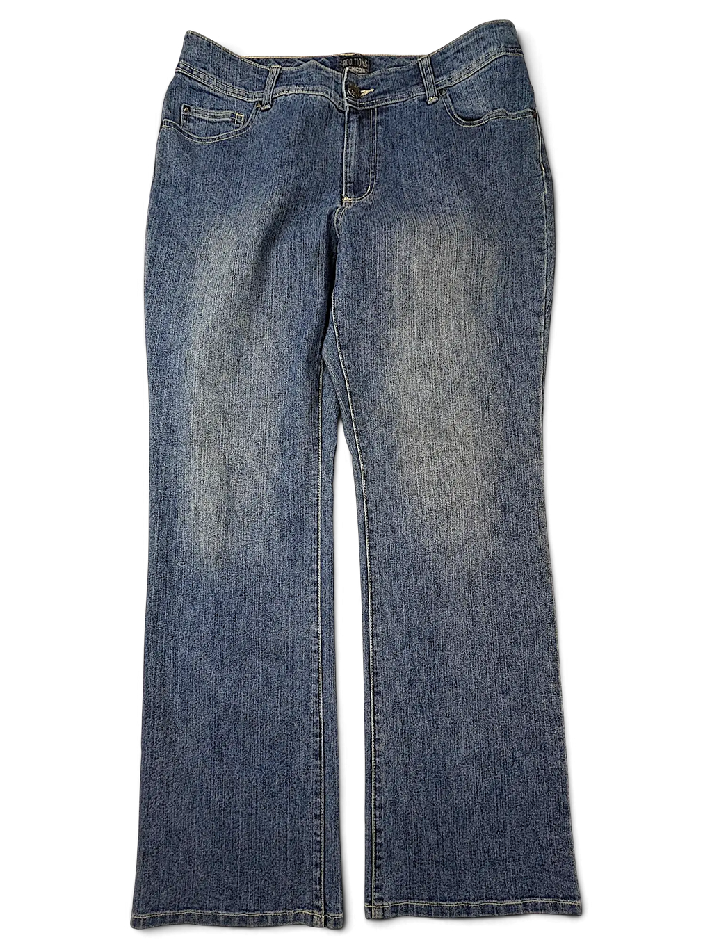 JAKE & IPI Additions by Chico's blue denim jeans with a faded wash and classic five-pocket styling.