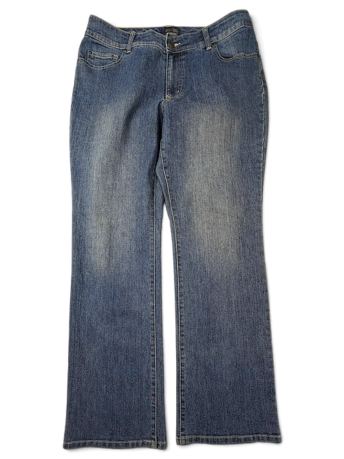 JAKE & IPI Additions by Chico's blue denim jeans with a faded wash and classic five-pocket styling.