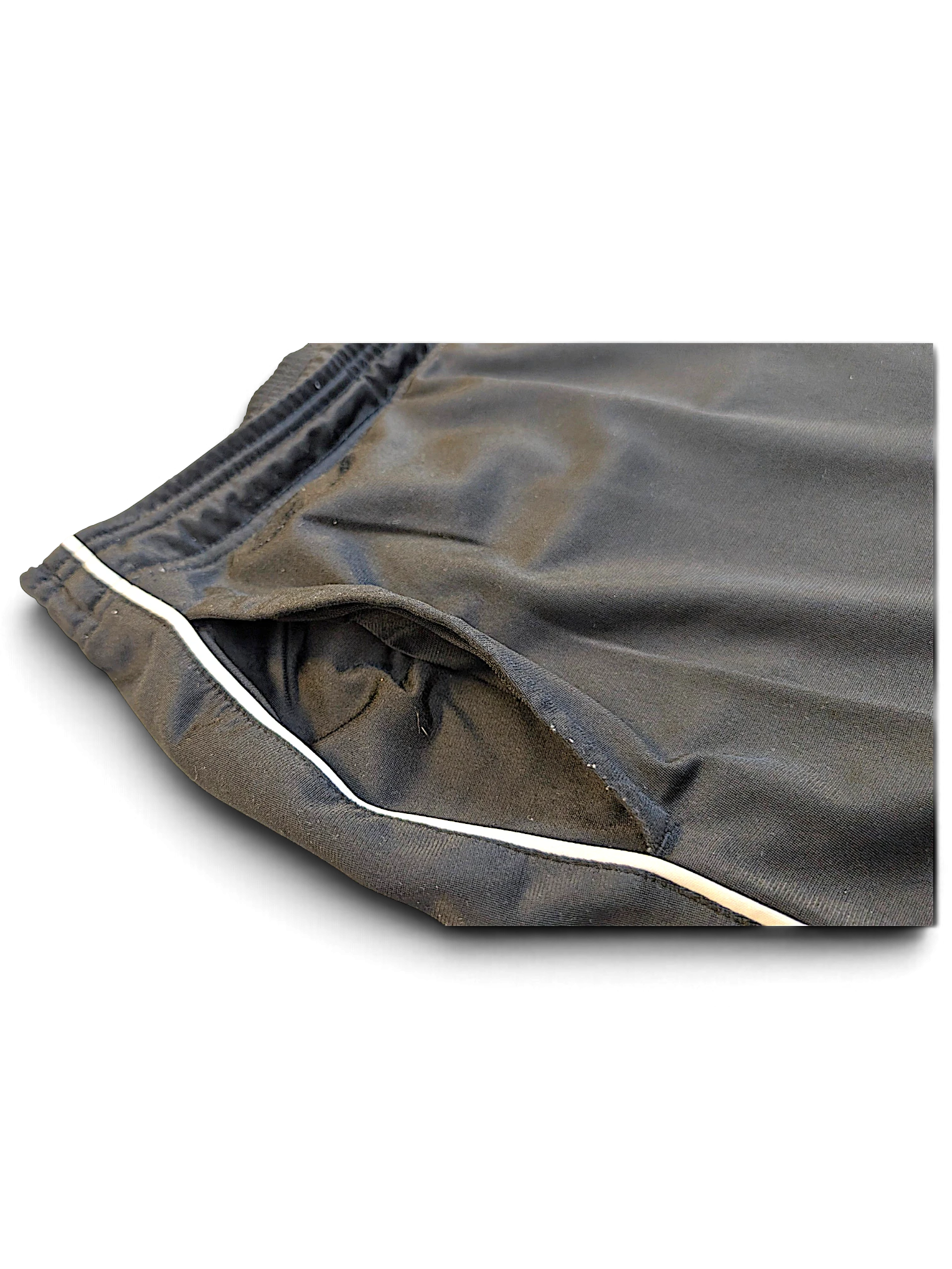 JAKE & IPI pre-owned adidas black track pants featuring a white side stripe detail and side pocket