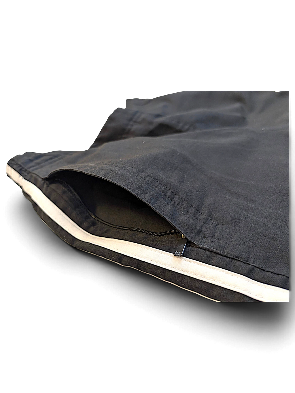 JAKE & IPI pre-owned black adidas track pants with white 3-stripes and a zippered pocket detail
