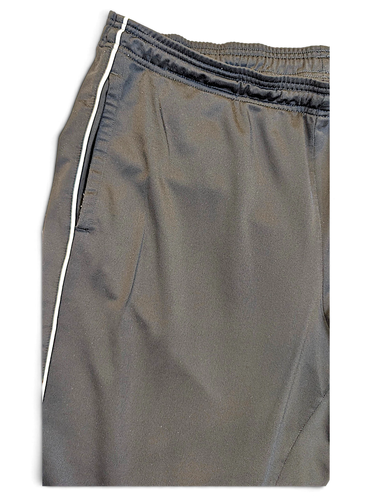 JAKE & IPI pre-owned adidas black track pants with a white contrast side stripe and elasticated waistband
