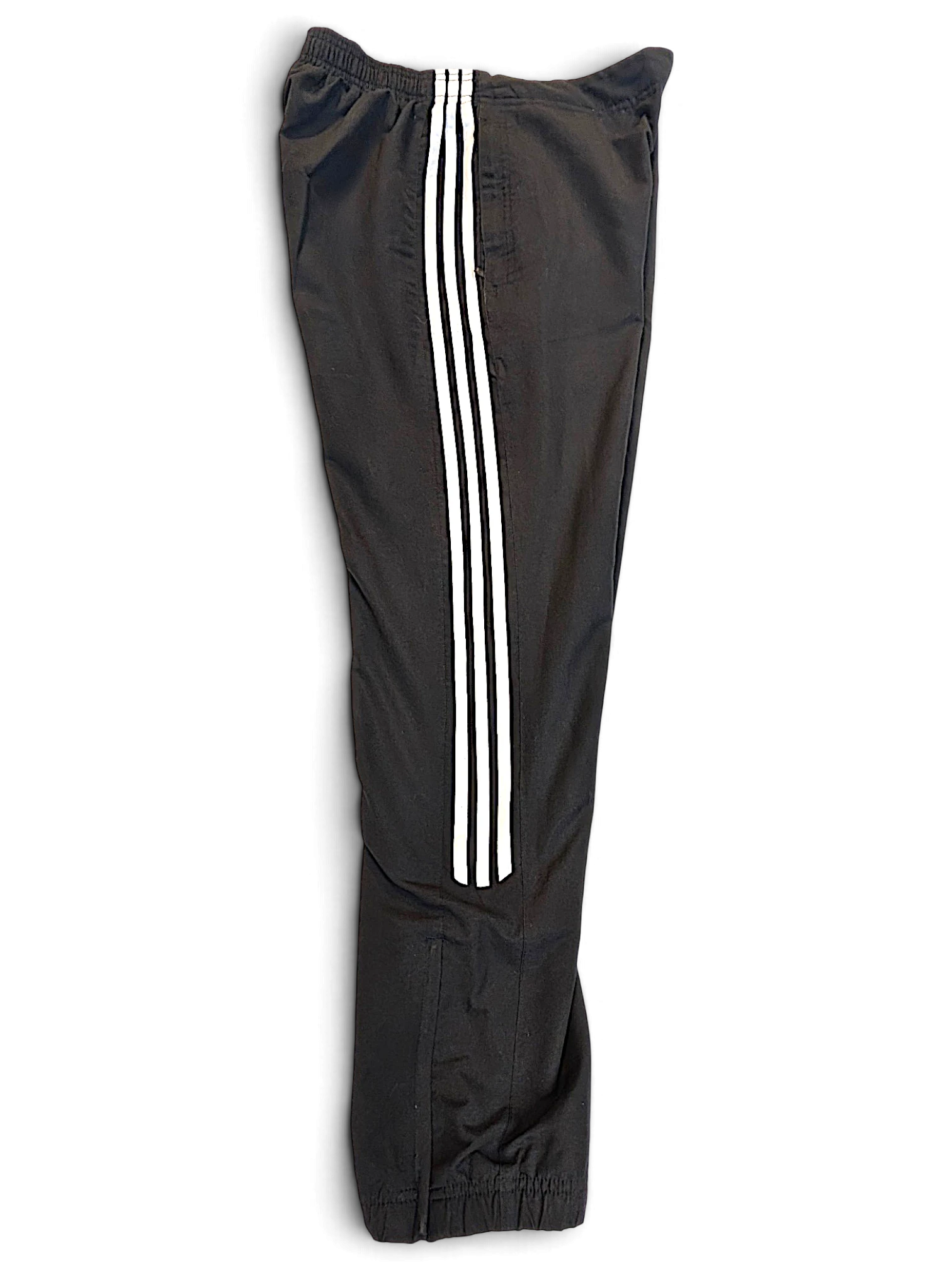 JAKE & IPI pre-owned black adidas track pants with signature white 3-stripes and a tapered leg silhouette