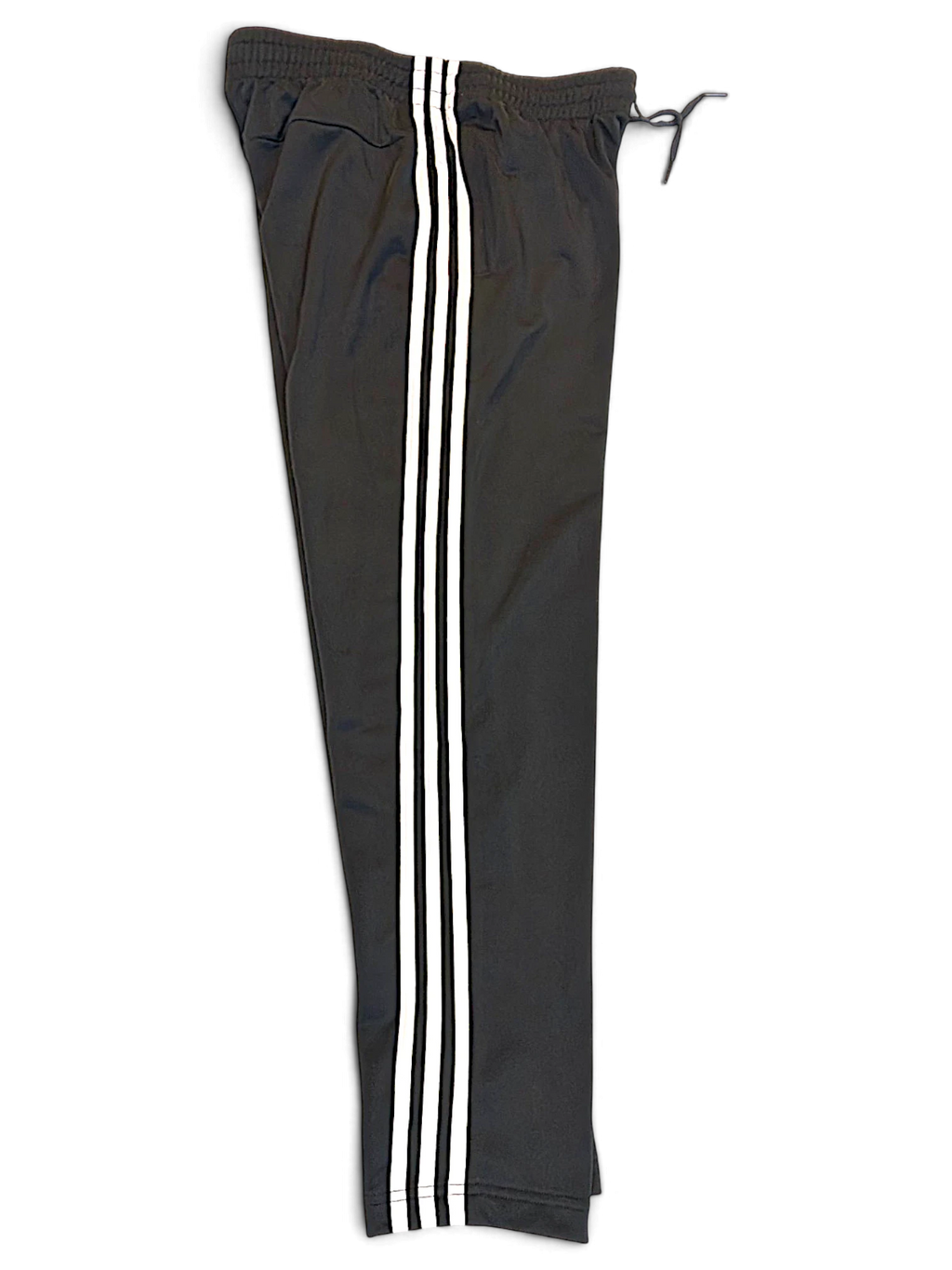 JAKE & IPI pre-owned black adidas track pants with signature white 3-stripes and tapered leg silhouette