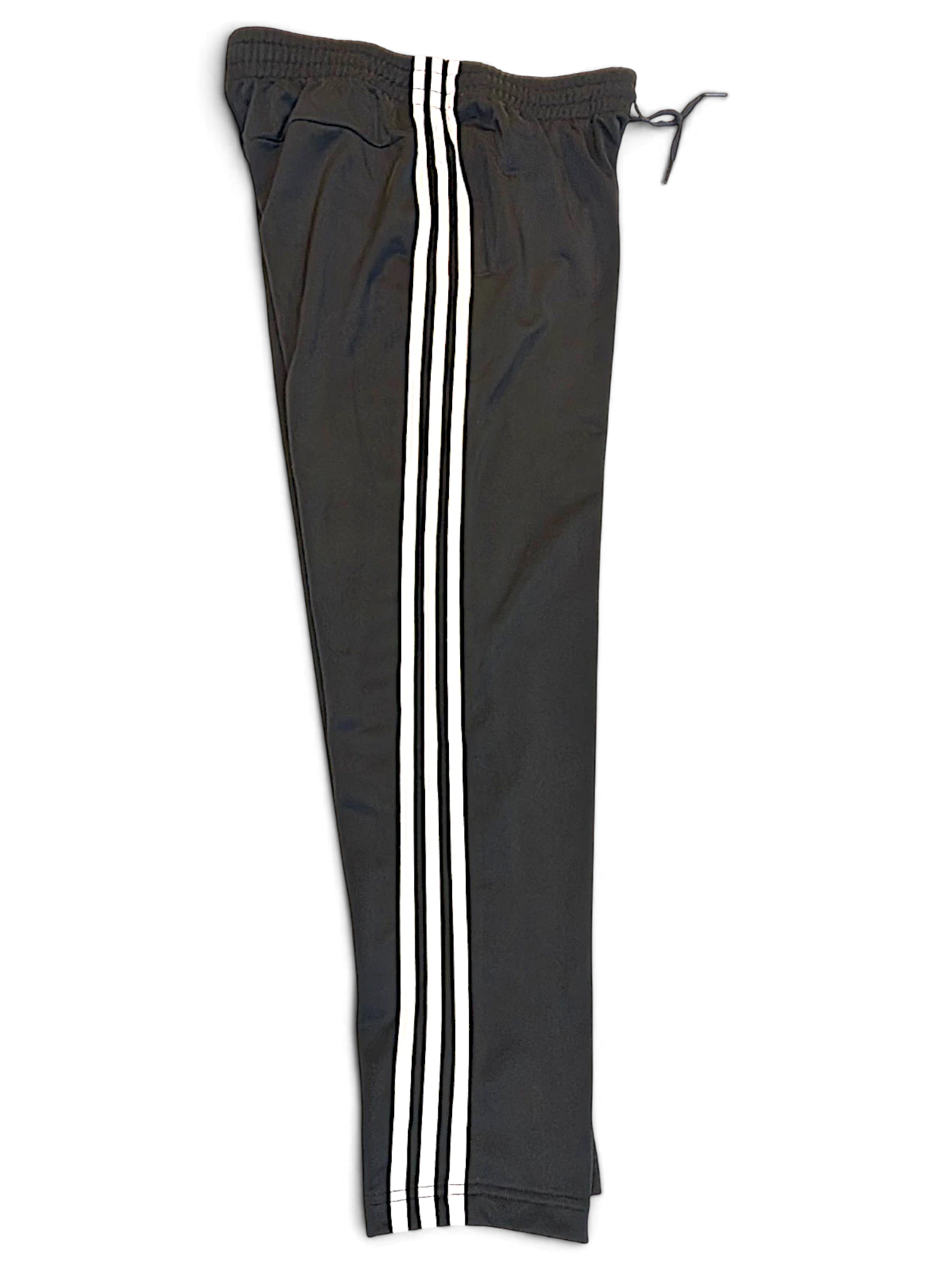 JAKE & IPI pre-owned black adidas track pants with signature white 3-stripes and tapered leg silhouette