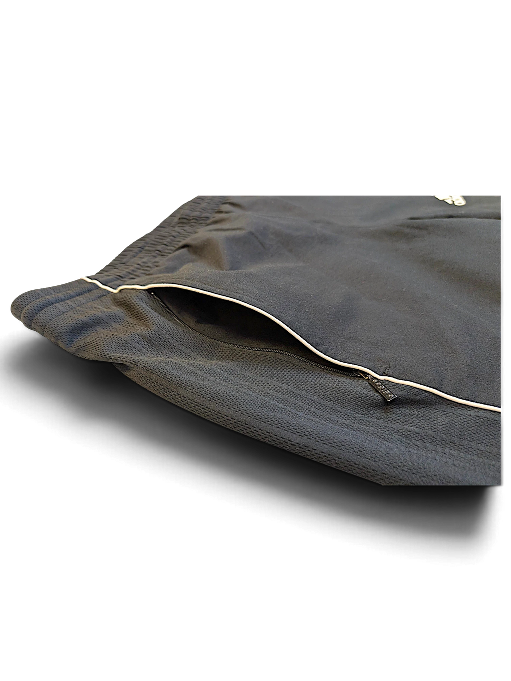 JAKE & IPI pre-owned adidas grey track pants featuring a zippered pocket with contrast piping detail.
