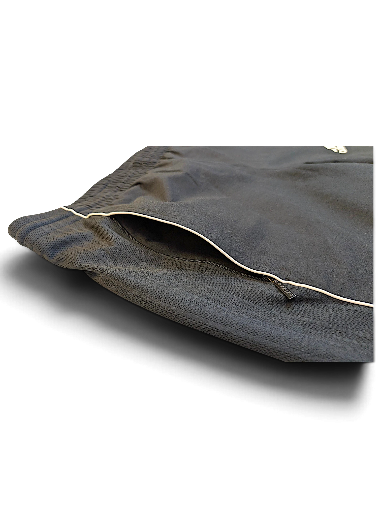JAKE & IPI pre-owned adidas grey track pants featuring a zippered pocket with contrast piping detail.
