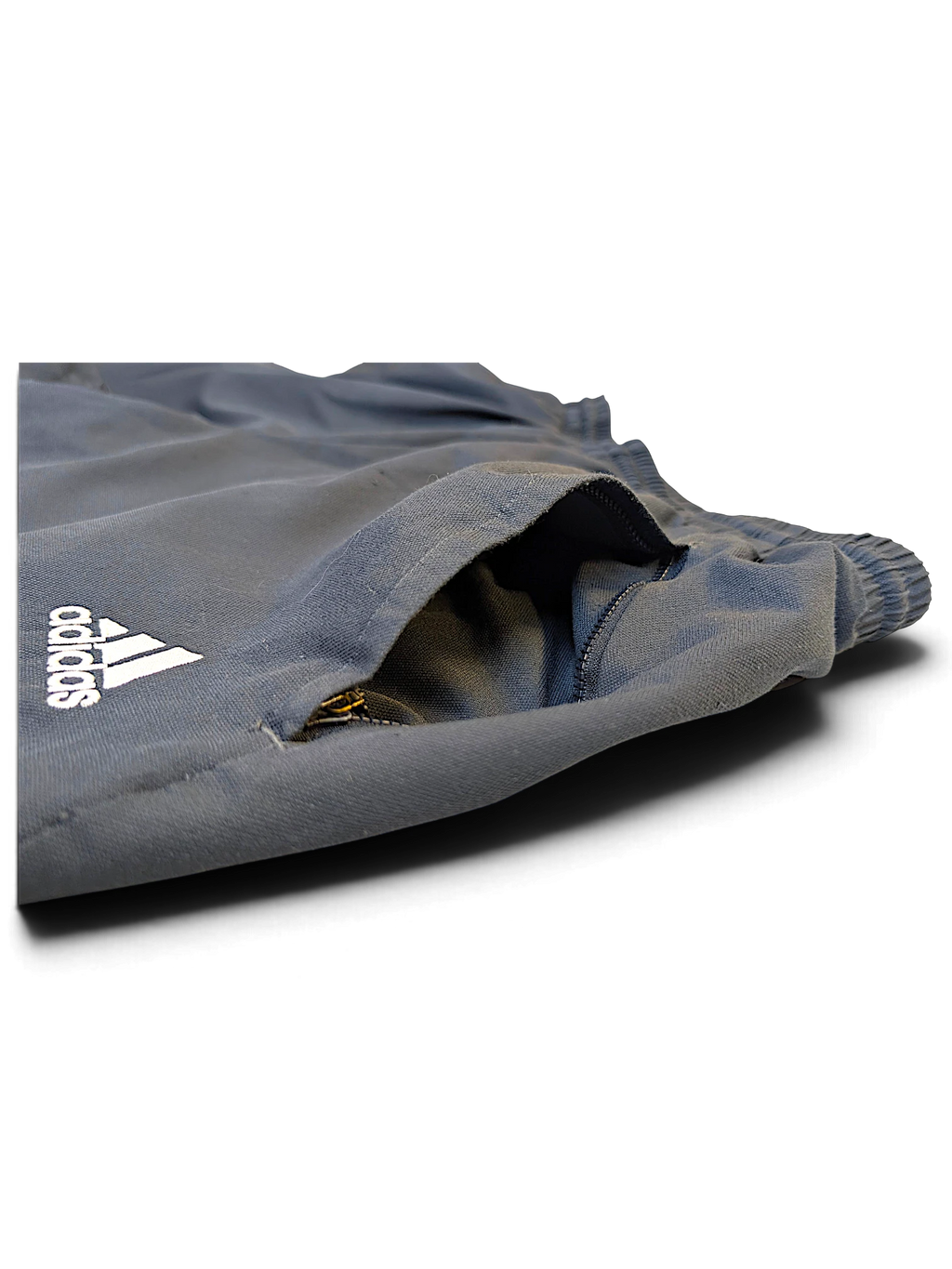 JAKE & IPI pre-owned adidas dark grey track pants with white logo and zippered pocket detail