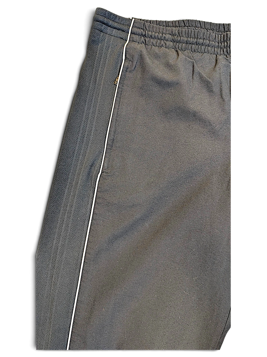 JAKE & IPI pre-owned adidas grey track pants with textured side panels and white piping detail