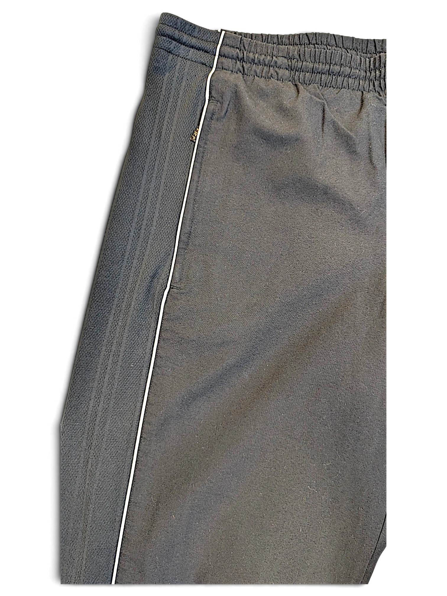 JAKE & IPI pre-owned adidas grey track pants with textured side panels and white piping detail