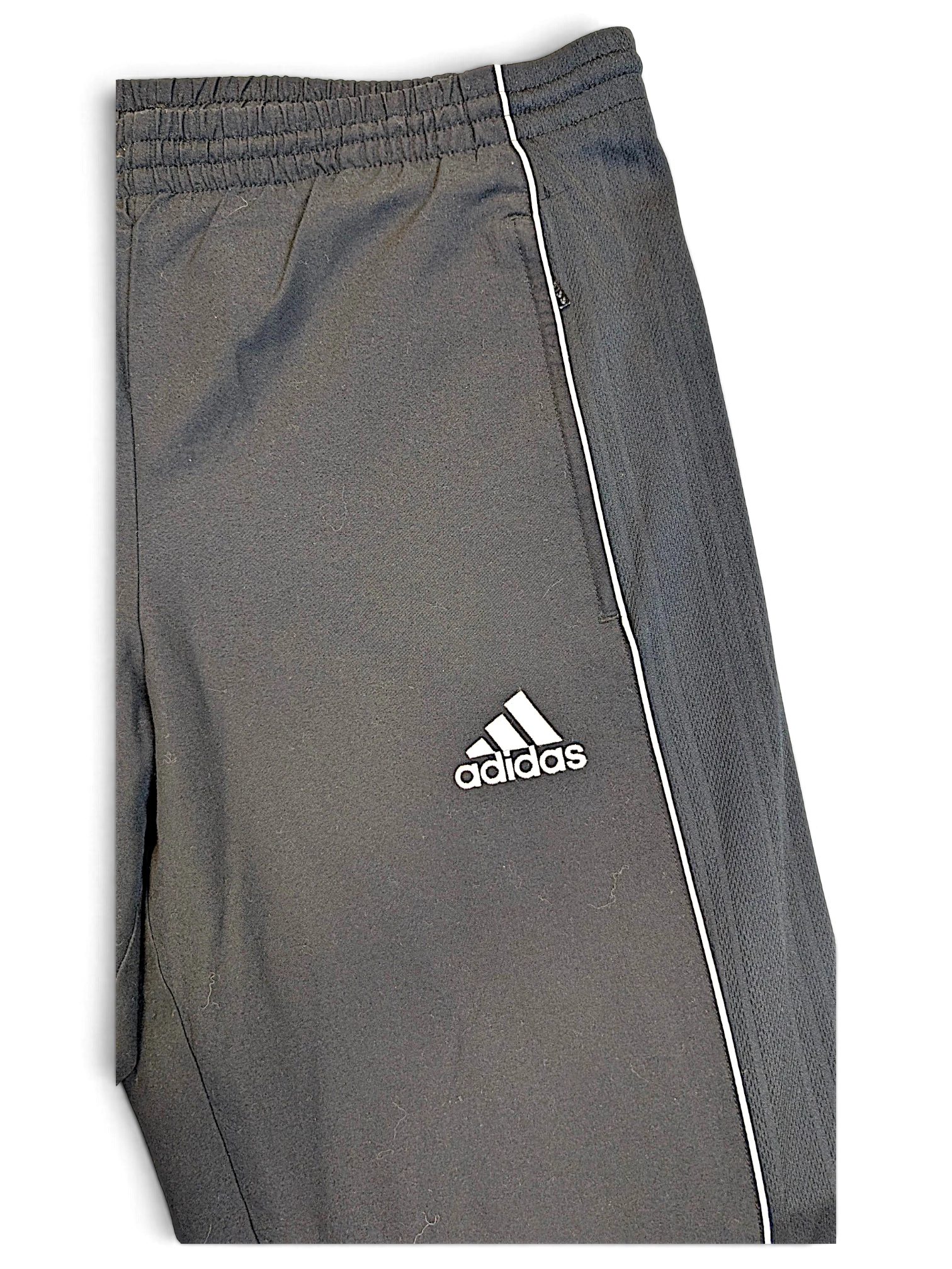 JAKE & IPI pre-owned adidas grey track pants with white piping detail and embroidered logo on the upper thigh