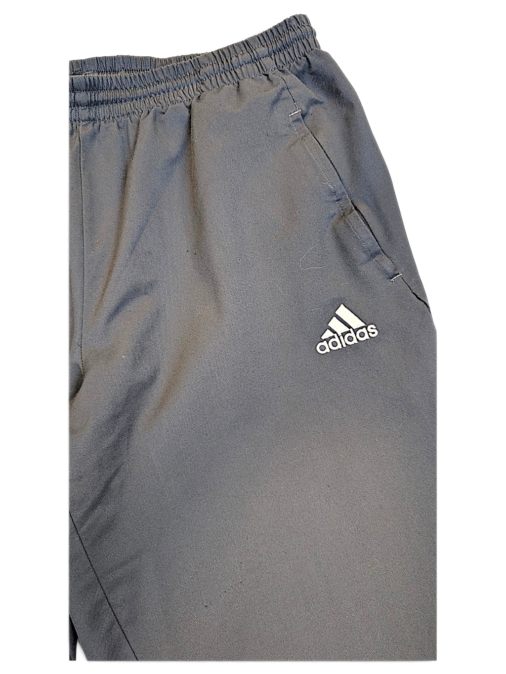 JAKE & IPI pre-owned adidas dark grey track pants with white logo detail and elasticated waistband