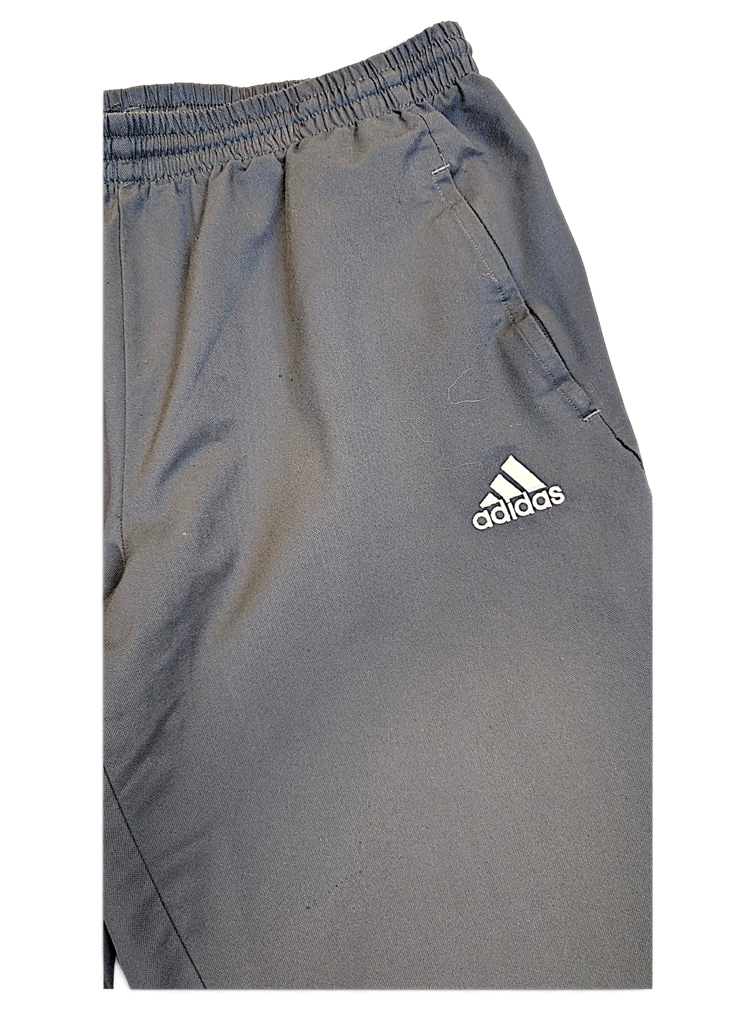 JAKE & IPI pre-owned adidas dark grey track pants with white logo detail and elasticated waistband