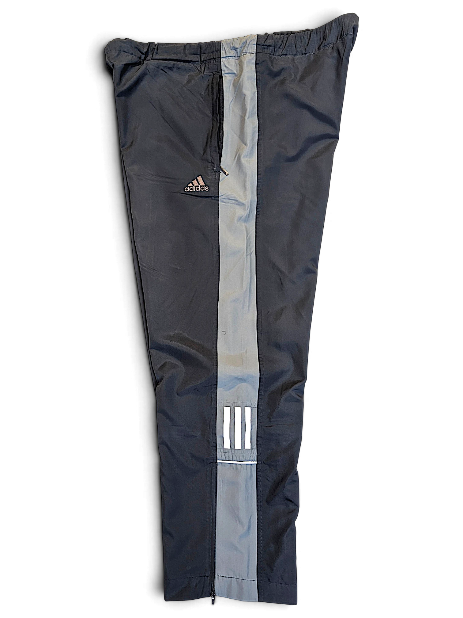 JAKE & IPI pre-owned adidas navy and grey track pants with contrast side panels and embroidered logo