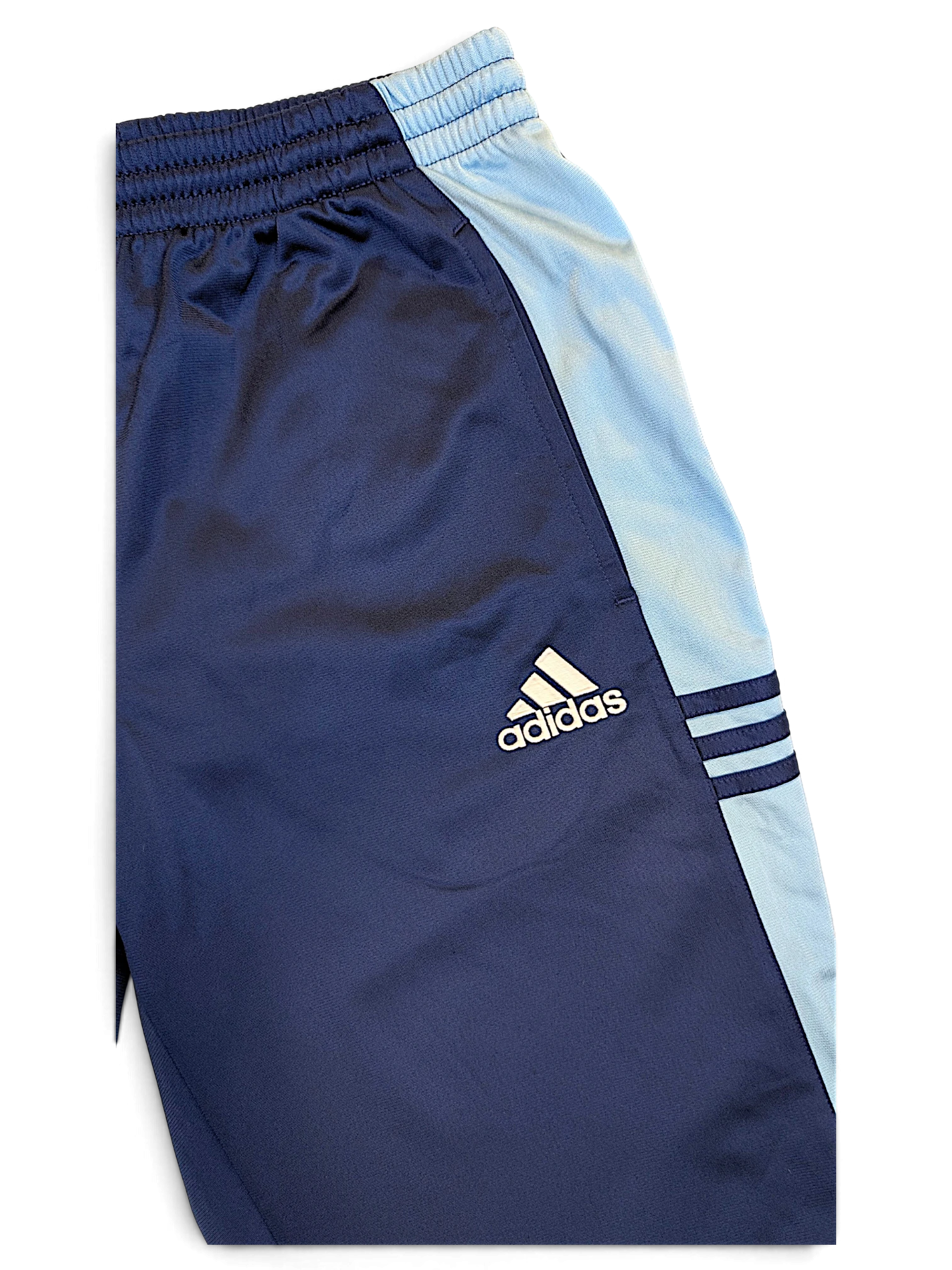 JAKE & IPI pre-owned adidas navy and light blue track pants with contrast side panels and embroidered logo