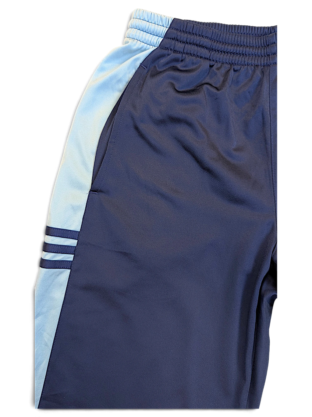 JAKE & IPI adidas navy and light blue track pants with side panel detail and contrast piping