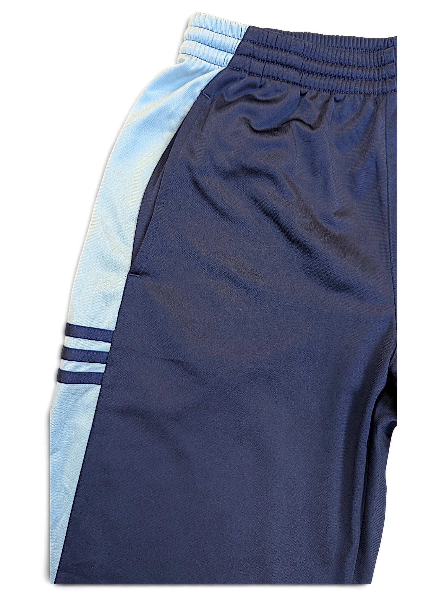JAKE & IPI adidas navy and light blue track pants with side panel detail and contrast piping