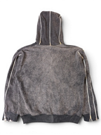 JAKE & IPI Alarikco charcoal grey acid wash hoodie with full-length silver zipper details along the hood and sleeves