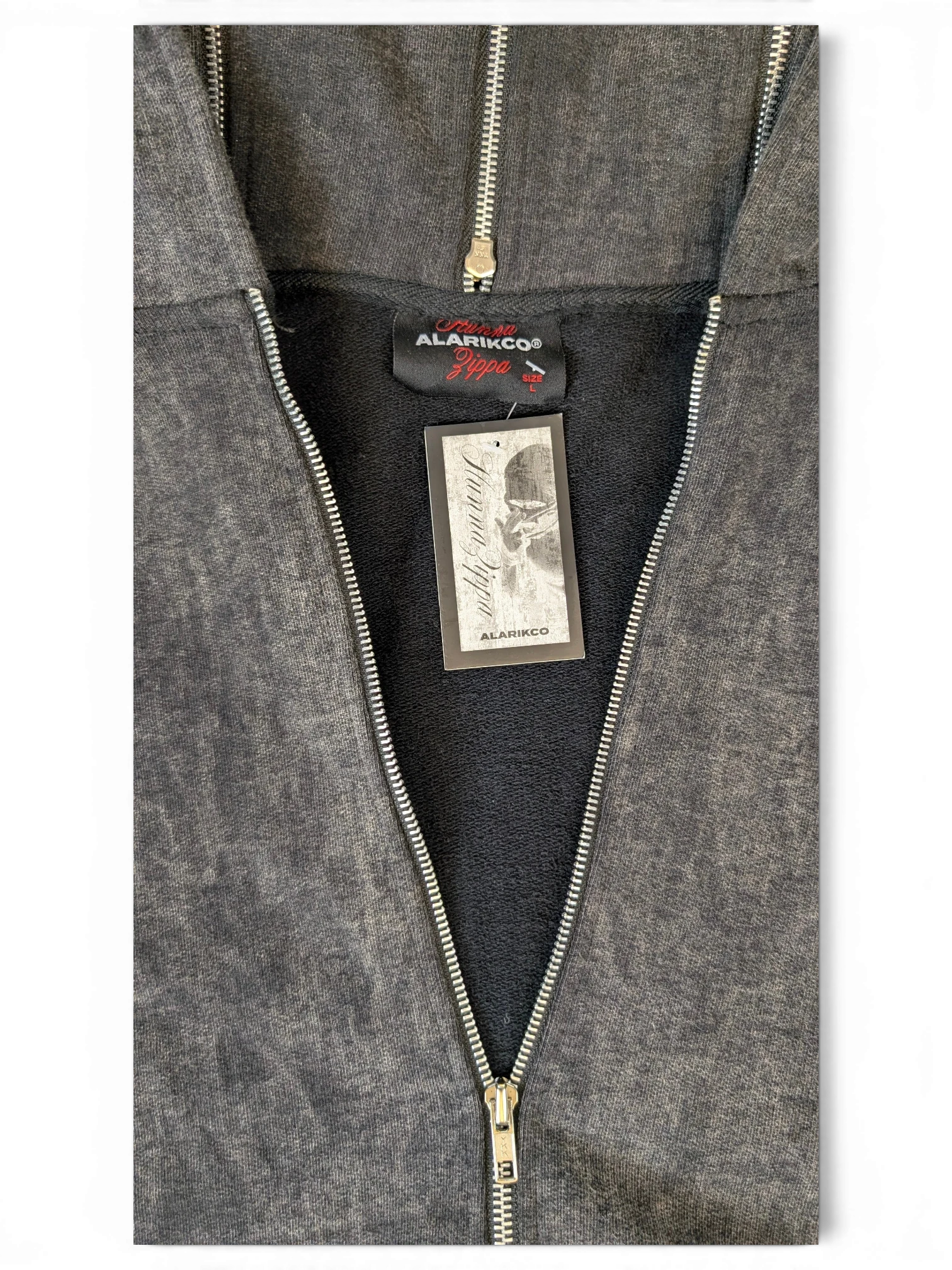 JAKE & IPI Alarikco charcoal grey zip-up hoodie with fleece lining and branded neck label
