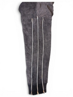 JAKE & IPI Alarikco track suit pants in charcoal grey with three vertical silver zippers and ribbed cuffs.