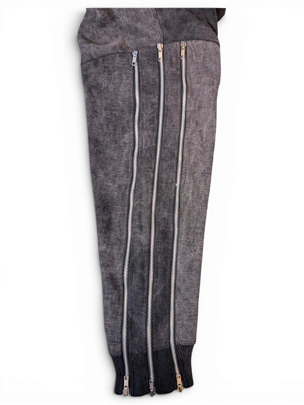 JAKE & IPI Alarikco track suit pants in charcoal grey with three vertical silver zippers and ribbed cuffs